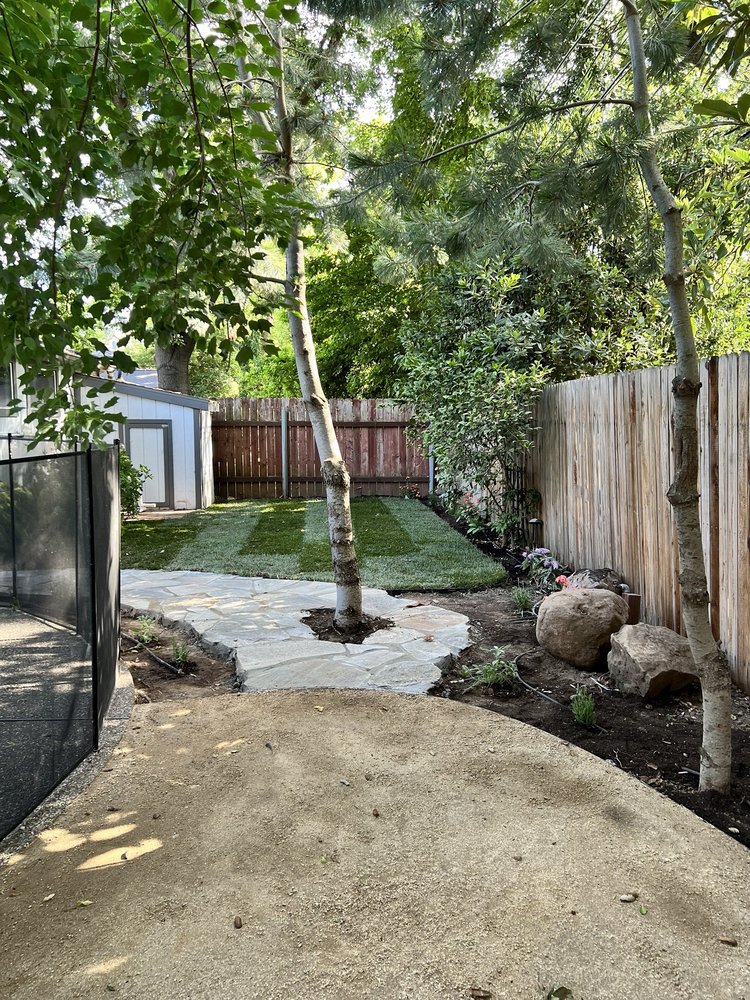 Finished artificial turf installation Sacramento backyard